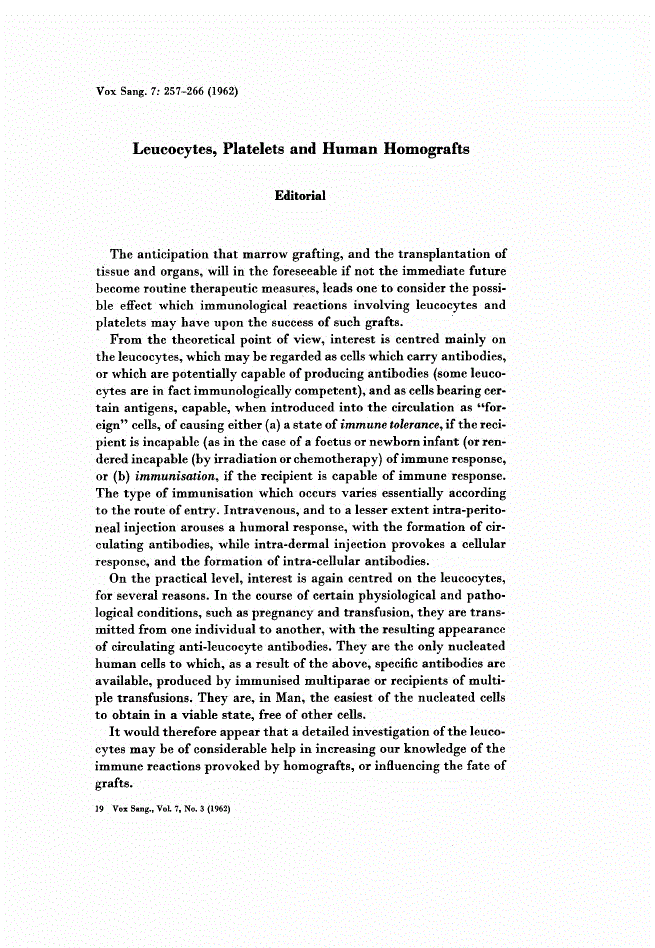 First page of Leucocytes, Platelets and Human Homografts