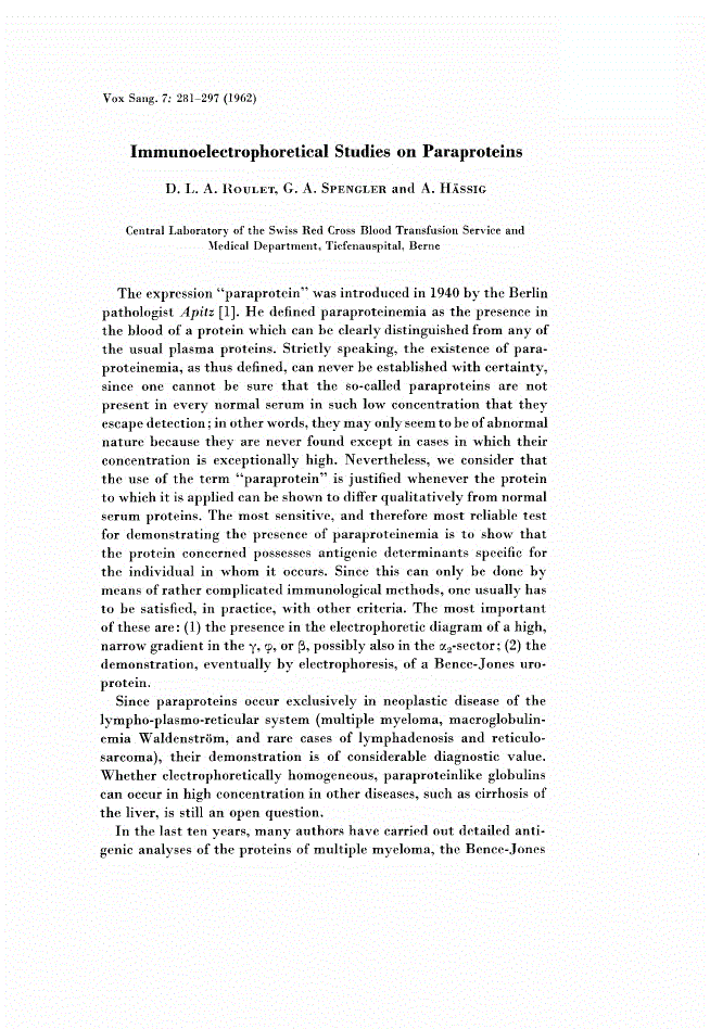 First page of Immunoelectrophoretical Studies on Paraproteins
