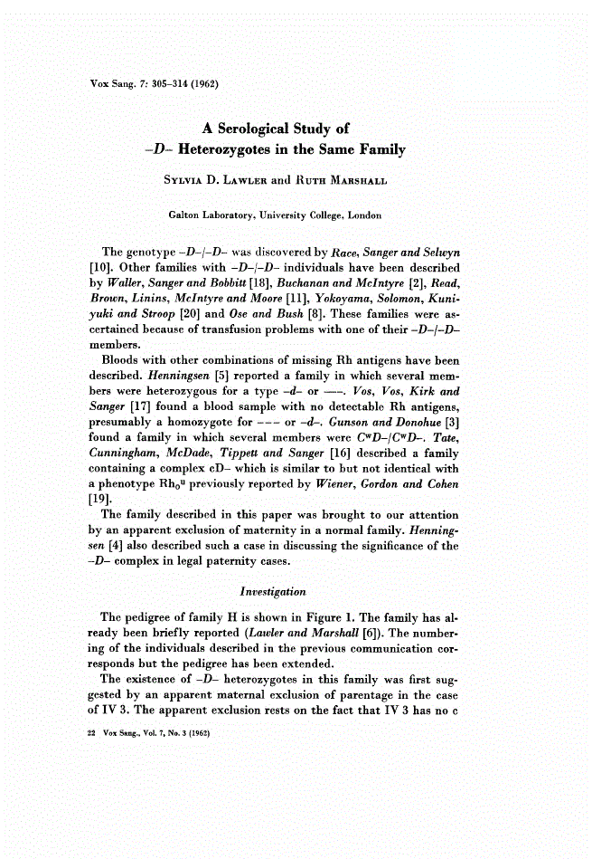 First page of A Serological Study of-D- Heterozygotes in the Same Family