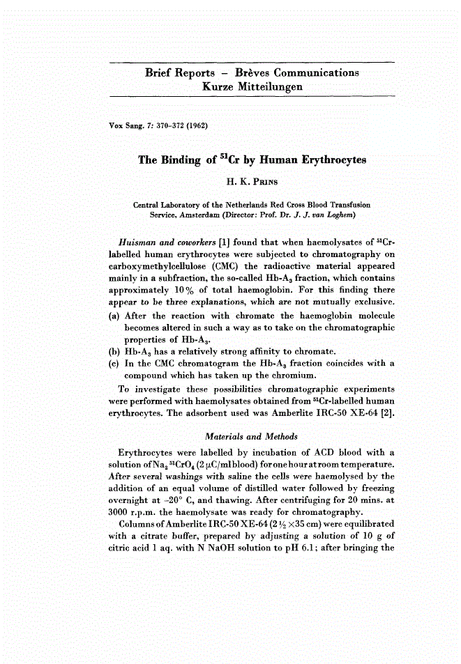 First page of The Binding of 51Cr by Human Erythrocytes