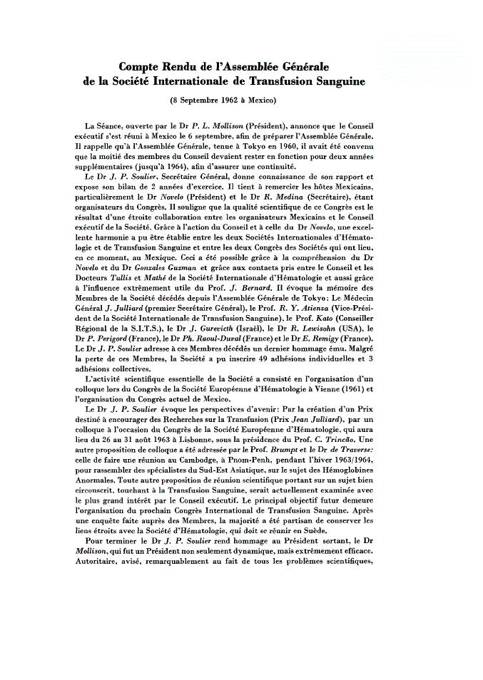 First page of Compte Rendu de l’Assemblée Générale de la Société Internationale de Transfusion Sanguine