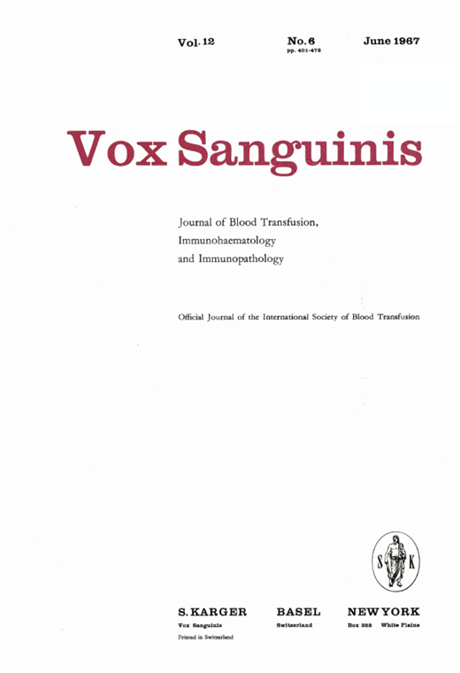 Vox Sanguinis Cover Image for Volume 12, Issue 6