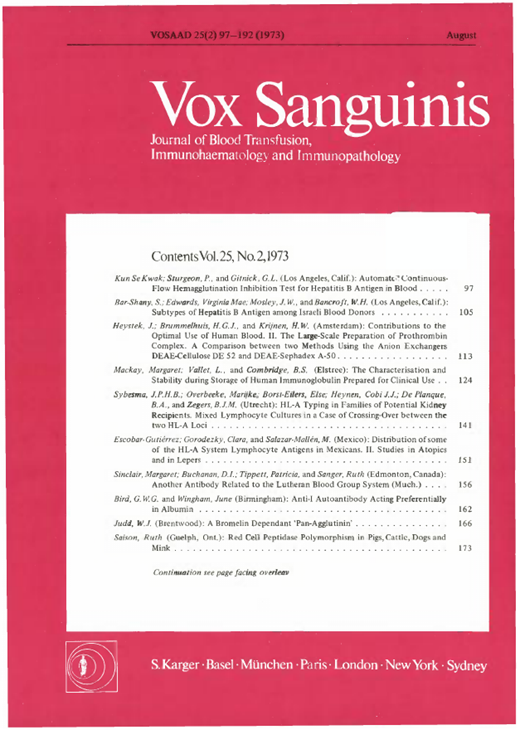 Vox Sanguinis Cover Image for Volume 25, Issue 2