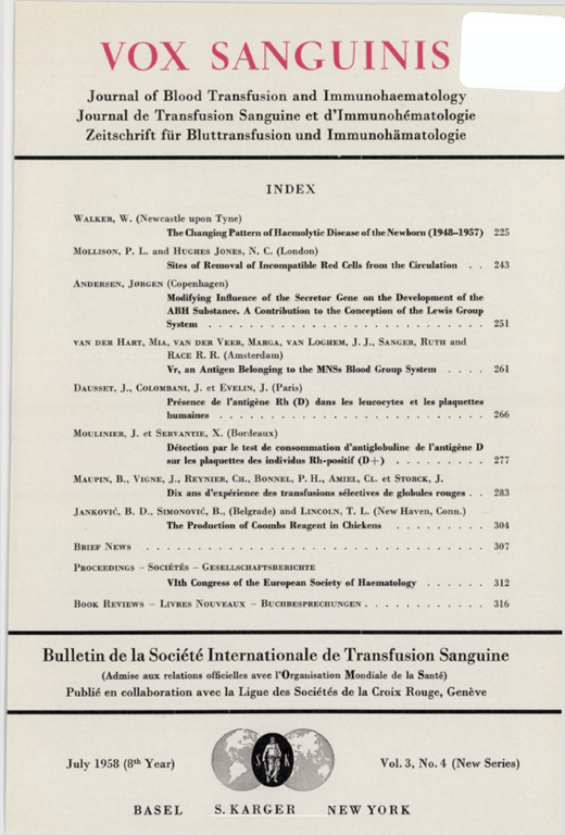 Vox Sanguinis Cover Image for Volume 3, Issue 4