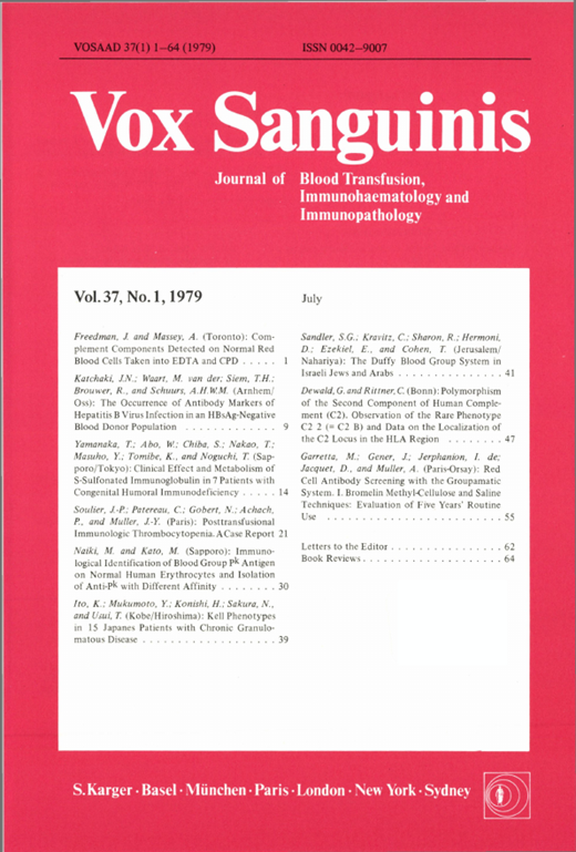 Vox Sanguinis Cover Image for Volume 37, Issue 1