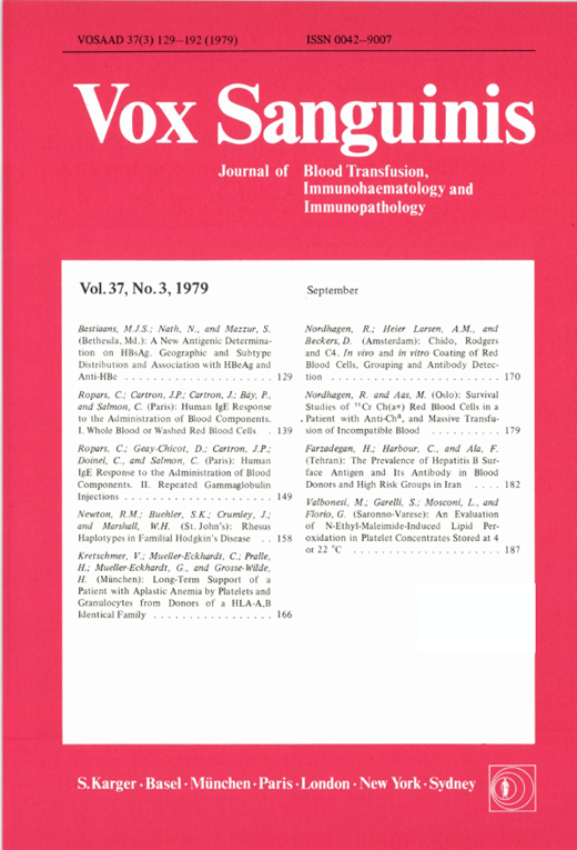 Vox Sanguinis Cover Image for Volume 37, Issue 3