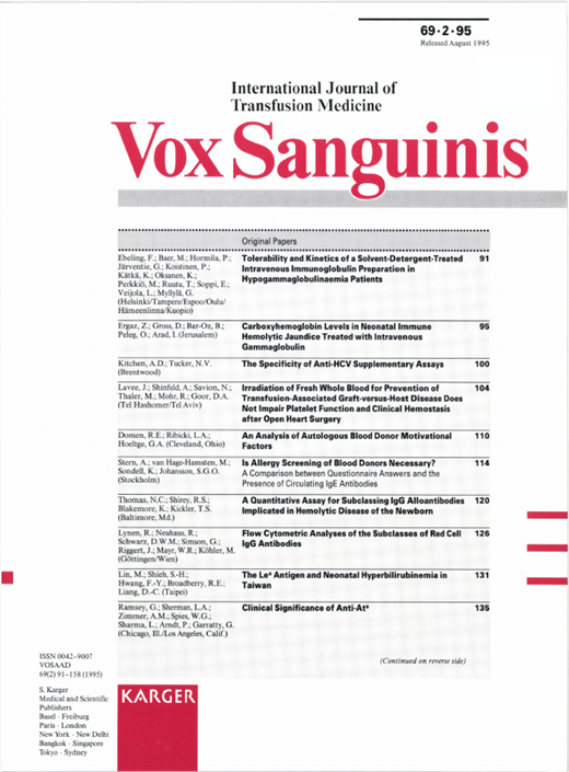 Vox Sanguinis Cover Image for Volume 69, Issue 2