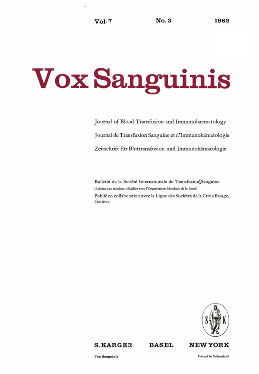 Vox Sanguinis Cover Image for Volume 7, Issue 3