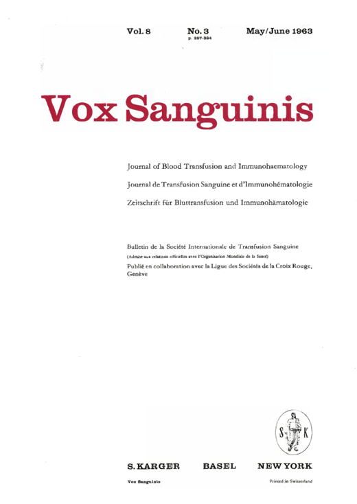 Vox Sanguinis Cover Image for Volume 8, Issue 3