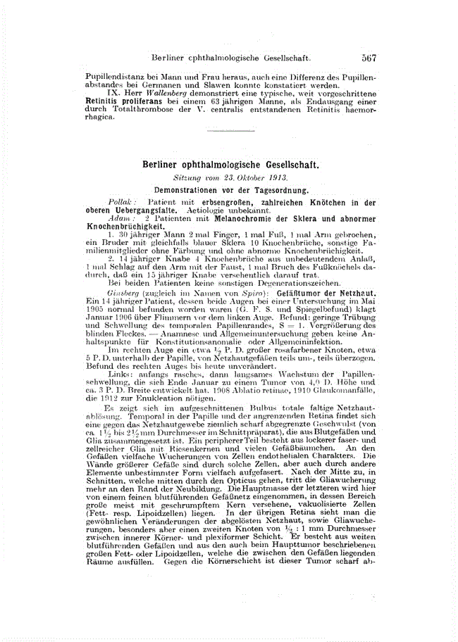 First page of Berliner ophthalmologische Gesellschaft<subtitle>Sitzung vom 23. Oktober 1913</subtitle>