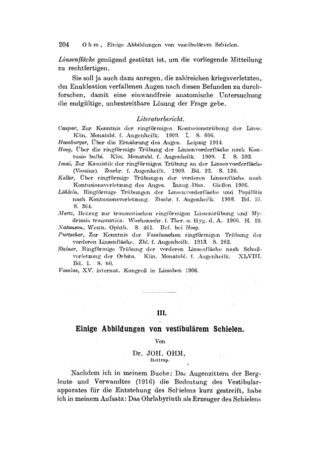 First page of III. Einige Abbildungen von vestibulärem Schielen