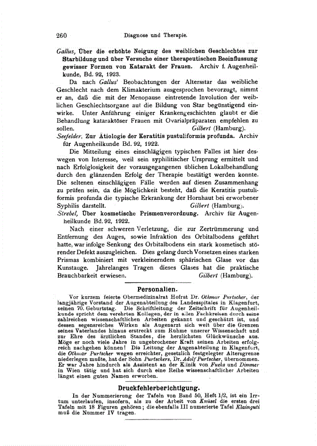 First page of Personalien / Druckfehlerberichtigung