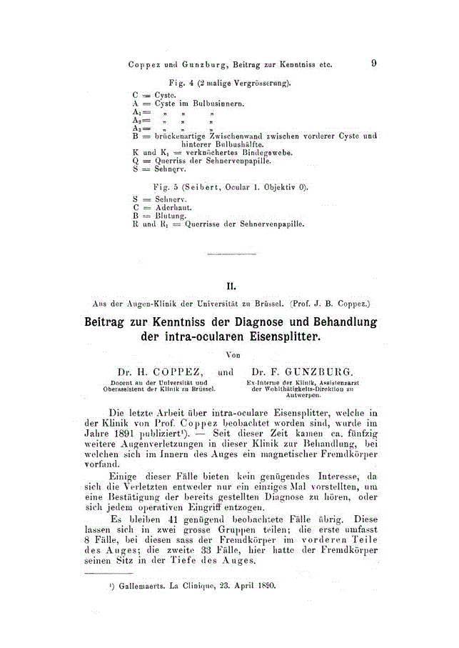 First page of II. Beitrag zur Kenntniss der Diagnose und Behandlung der intra-ocularen Eisensplitter
