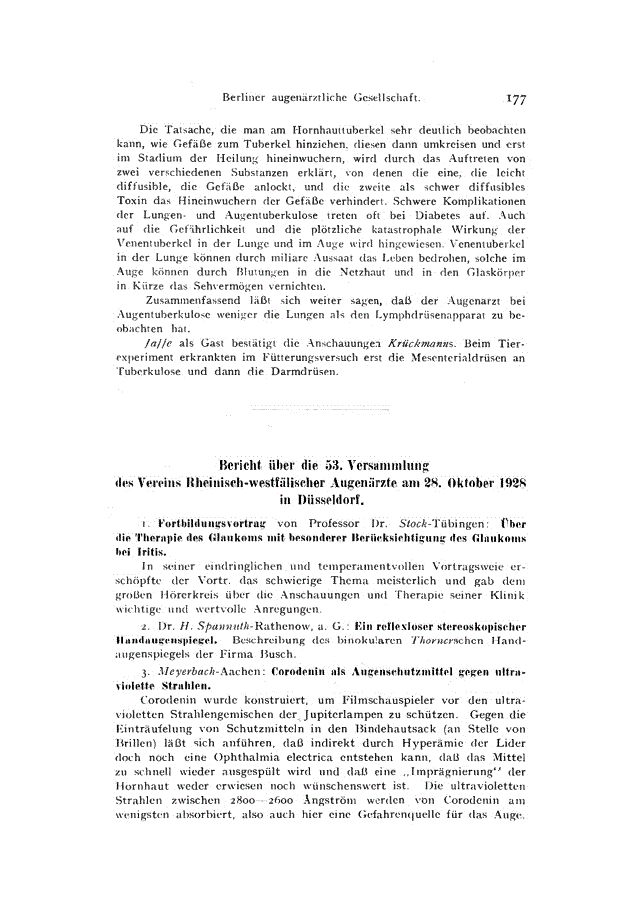 First page of Bericht über die 53. Versammlung des Vereins Rheinisch-westfälischer Augenärzte am 28. Oktober 1928 in Düsseldorf