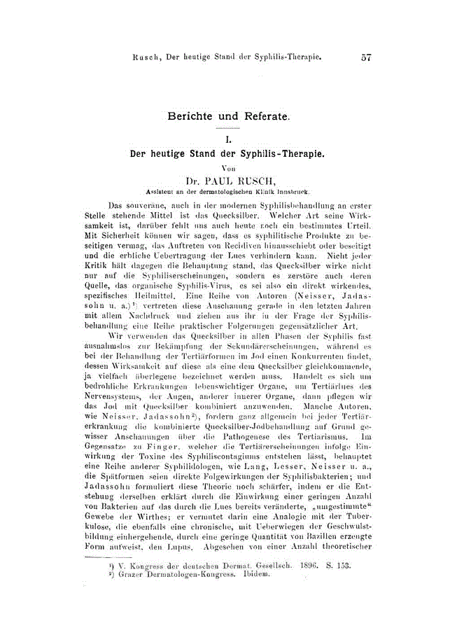 First page of I. Der heutige Stand der Syphilis-Therapie