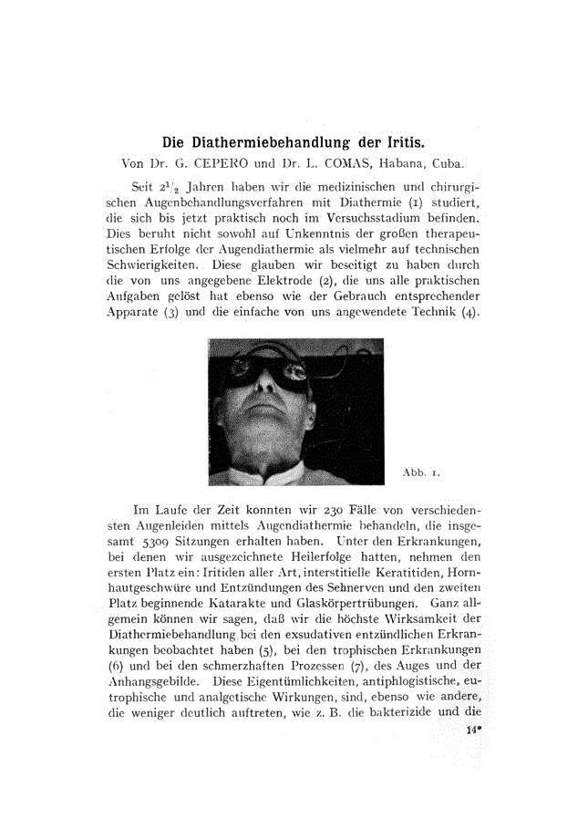 First page of Die Diathermiebehandlung der Iritis