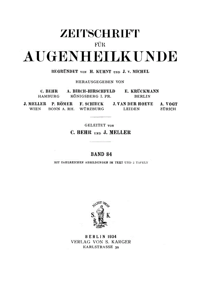 First page of Contents, Vol. 84, 1934