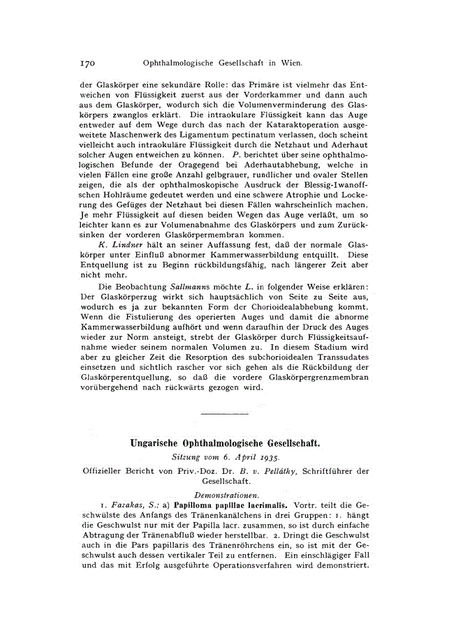First page of Ungarische Ophthalmologische Gesellschaft<subtitle>Sitzung vom 6. April 1935</subtitle>