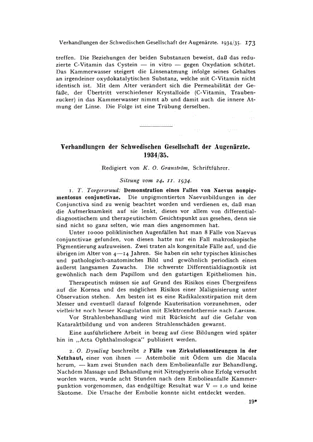 First page of Verhandlungen der Schwedischen Gesellschaft der Augenärzte. 1934/35